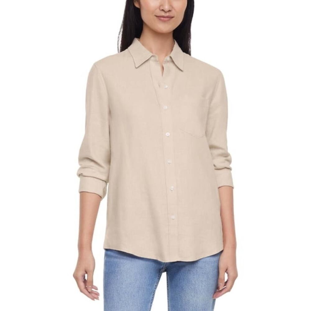 GAP Women's Linen Blend Button-Down Long Sleeve Relaxed Fit Shirt Large